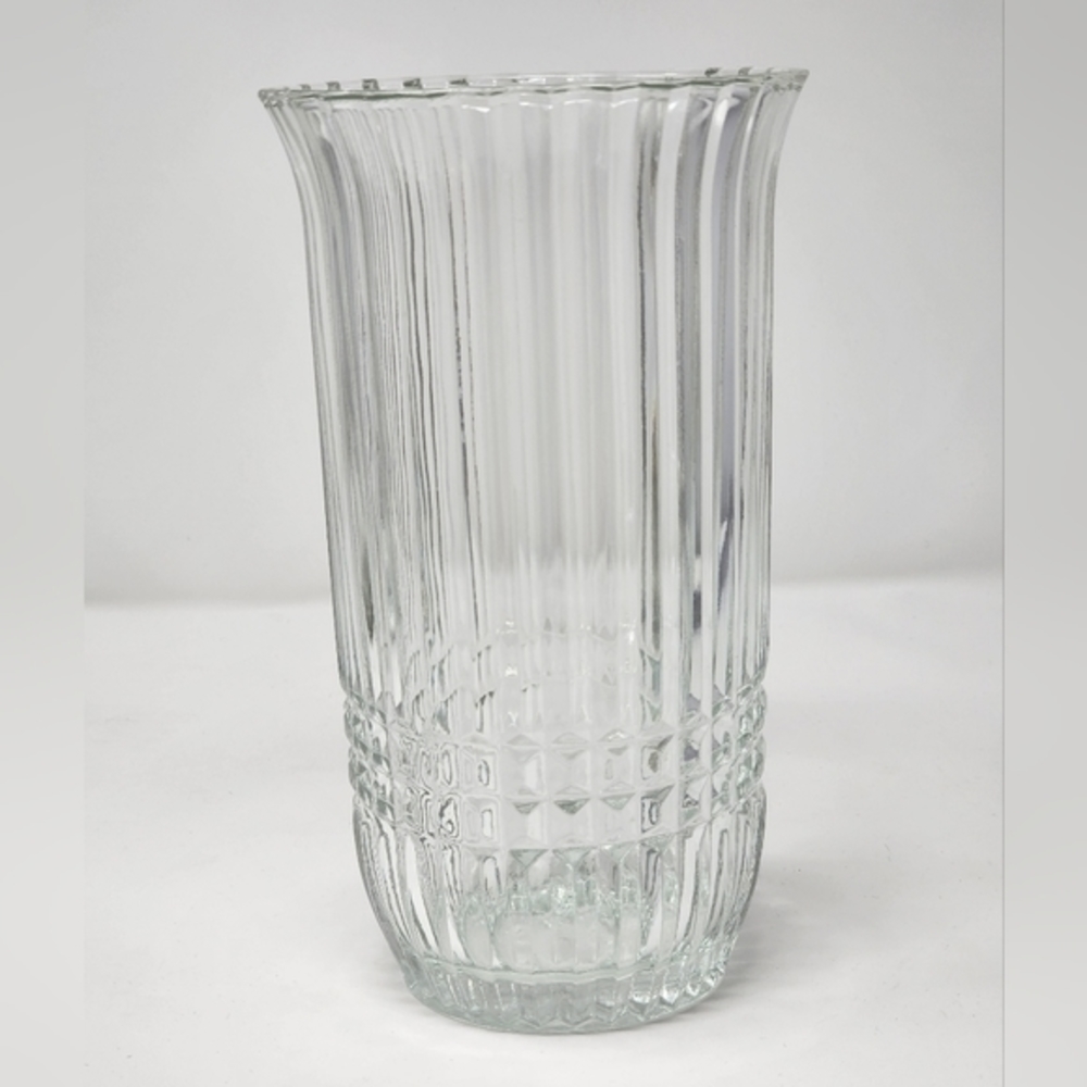 Vintage‎ FTDA 1986 Thick Clear Glass Ribbed Flower Vase